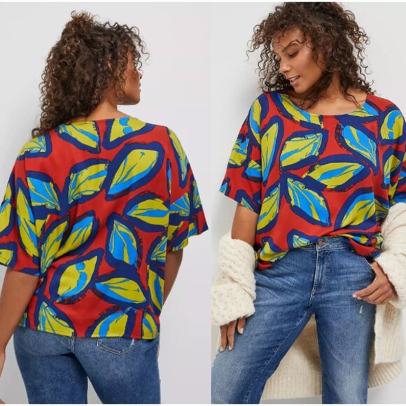 COREY LYNN CALTER x ANTHROPOLOGIE Rhea Blouse Leaf Print Size S - Picture 1 of 8